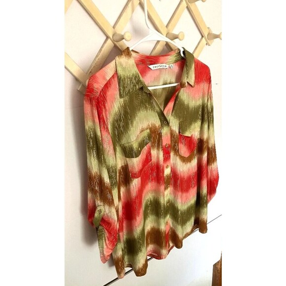 Emily Daniels Women’s XL Multicolor Sequin Blouse Shirt Roll Tab Sleeve - Picture 2 of 12